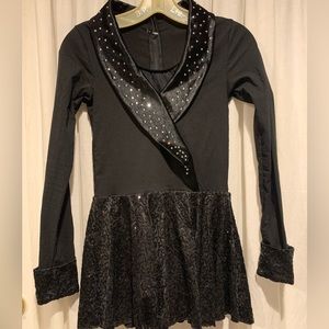 Black spandex skating dress with pure sparkle collar /front adult S